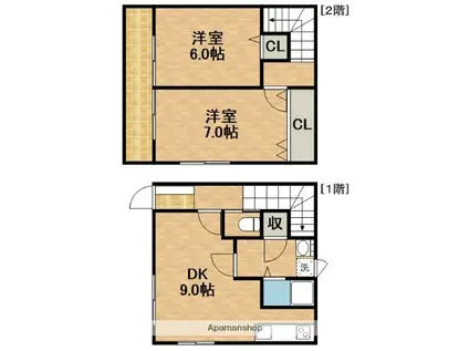テラスハウスはなみずき二丁目(2DK)の間取り写真