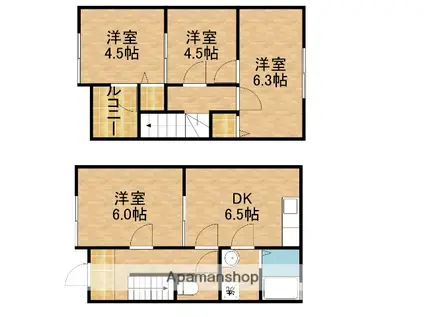 東海道本線 袋井駅 バス乗車時間:26分 東名高速下バス停で下車 徒歩5分 2階建 築26年(4DK)の間取り写真