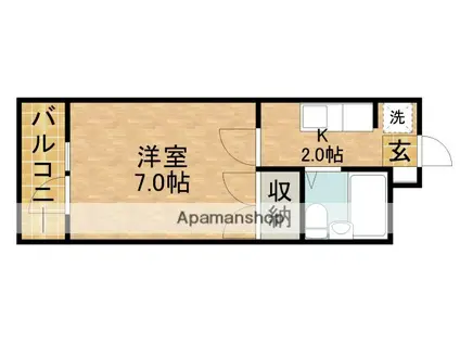 上島コモンコートD棟(1K/2階)の間取り写真