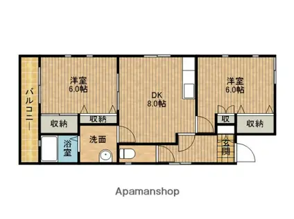 DUO寺岡(2DK/2階)の間取り写真