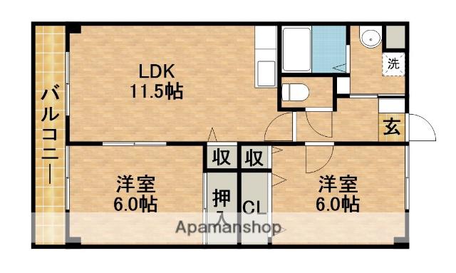 ヴィラージュ有玉(2LDK/3階)の間取り写真