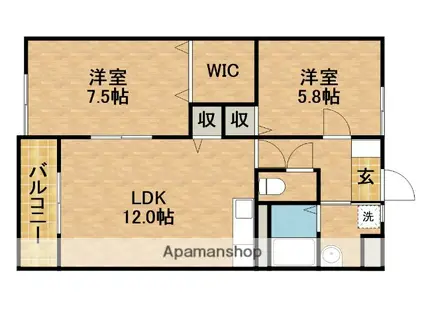 プリントス(2LDK/3階)の間取り写真