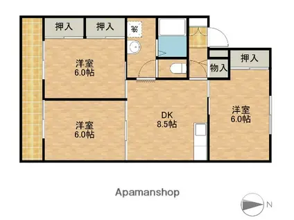 グランドール上島(3DK/2階)の間取り写真