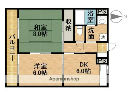 ハッピネス(2DK/2階)の間取り写真