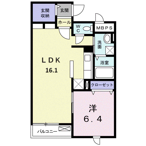 ラフレシール三島(1LDK/1階)の間取り写真
