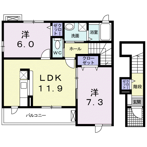 セイバリーハウス(2LDK/2階)の間取り写真