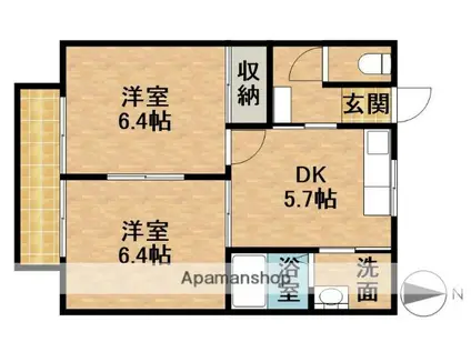 しおさいの丘D(2K/2階)の間取り写真