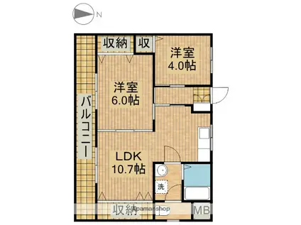 メゾンド・桐ヶ丘(2LDK/2階)の間取り写真