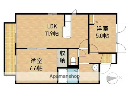 フロールΜB(2LDK/2階)の間取り写真