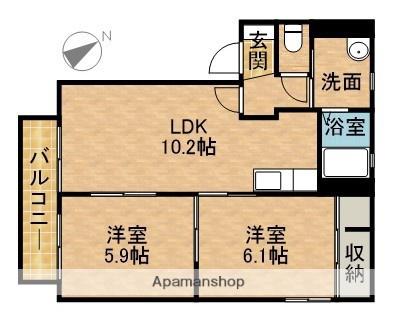 ハイツカモ2(2LDK/2階)の間取り写真