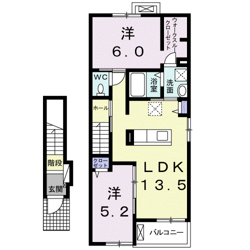 ノース・ヒル(2LDK/2階)の間取り写真