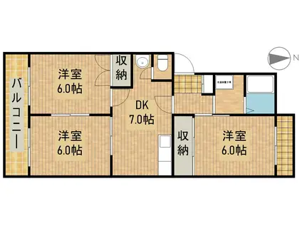ウィンディホクエンⅠ(3DK/3階)の間取り写真