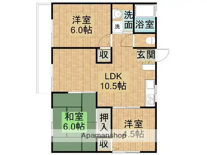 東海道本線 袋井駅 バス乗車時間:8分 久能・さわやかアリーナ入口バス停で下車 徒歩6分 2階建 築29年(3LDK/2階)の間取り写真