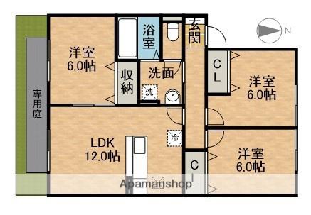 リビングタウン大平台C(3LDK/1階)の間取り写真