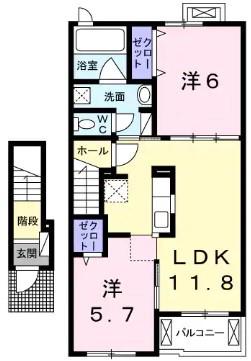 フラン ボヌール(2LDK/2階)の間取り写真