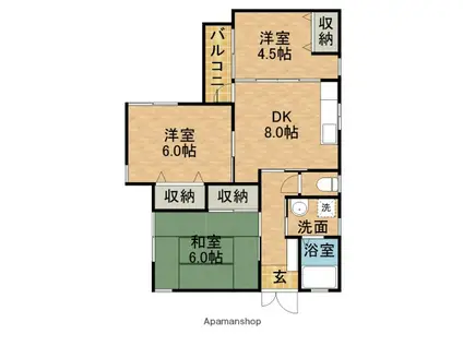 リバティヒル幸G(3DK/1階)の間取り写真