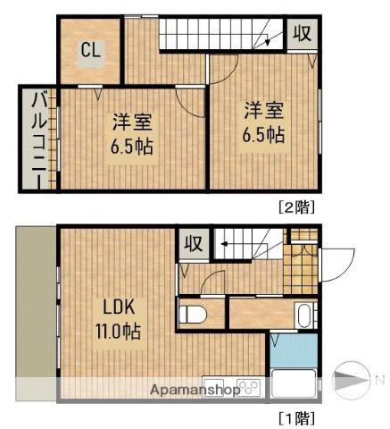 東海道本線 浜松駅 バス乗車時間:30分 イオンモール浜松市野バス停で下車 徒歩5分 2階建 築17年(2LDK)の間取り写真