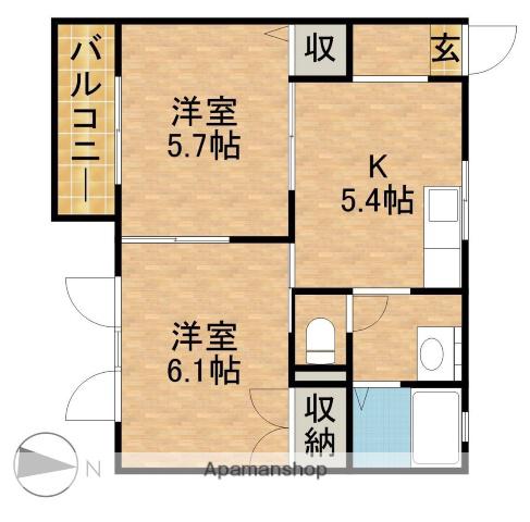 レイクサイドハイツB(2K/2階)の間取り写真