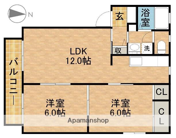 ディオン早出Ⅱ(2LDK/1階)の間取り写真