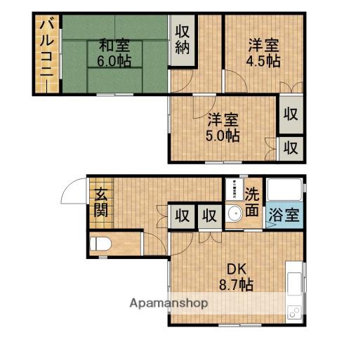 東海道本線 浜松駅 バス乗車時間:30分 高丘北会館東バス停で下車 徒歩3分 2階建 築34年(3DK)の間取り写真