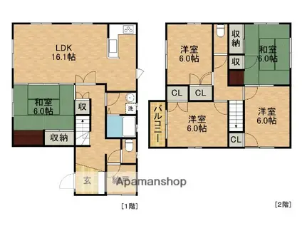 東海道・山陽新幹線 掛川駅 バス乗車時間:7分 掛川警察署バス停で下車 徒歩7分 2階建 築42年(5LDK)の間取り写真