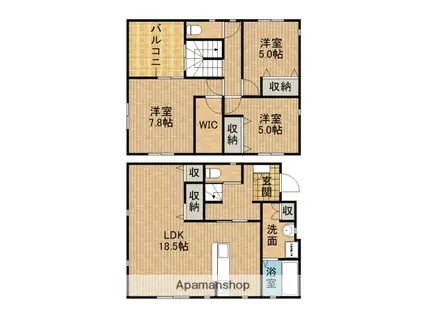 東海道本線 浜松駅 バス乗車時間:20分 篠ヶ瀬北バス停で下車 徒歩8分 2階建 築1年(3LDK)の間取り写真
