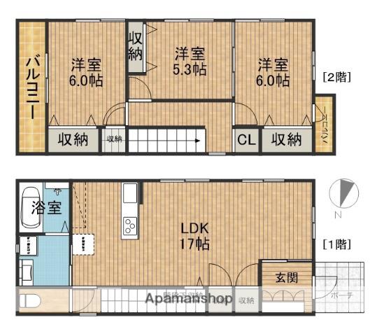 東海道本線 浜松駅 バス乗車時間:20分 萩丘小学校バス停で下車 徒歩2分 2階建 築1年(3LDK)の間取り写真