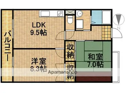 エミネンス加茂川(2DK/4階)の間取り写真