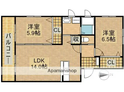 ハイツ・キノト(2LDK/1階)の間取り写真