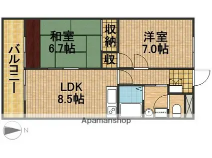 ハミング弥生(2DK/3階)の間取り写真