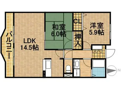 アルフィーネ曳馬野(2LDK/3階)の間取り写真