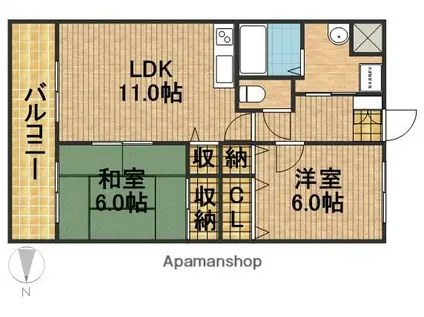 ケイパレスⅡ(2LDK/2階)の間取り写真