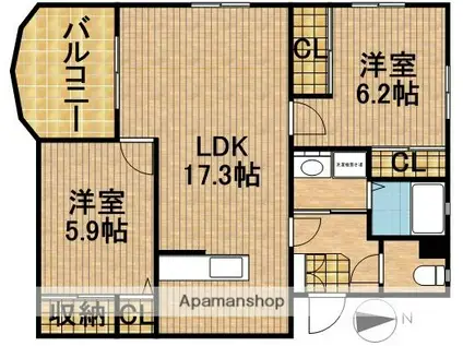 ウイングヒル(2LDK/3階)の間取り写真