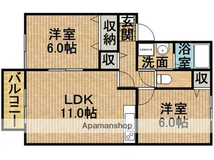 プリムヴェールA(2LDK/1階)の間取り写真