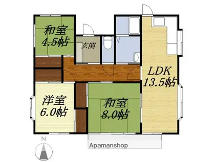 東海道本線 袋井駅 徒歩12分 1階建 築43年(3LDK)の間取り写真