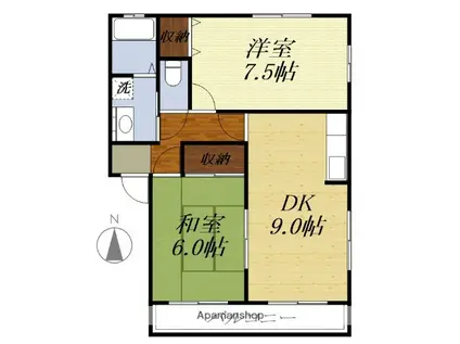 サンフローラ袋井(2DK/1階)の間取り写真