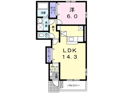フェアリーヒルズ ミュゲ(1LDK/1階)の間取り写真