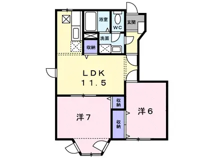 東海道本線 掛川駅 バス乗車時間：11分 新田バス停で下車 徒歩1分 2階建 築25年(2LDK/1階)の間取り写真