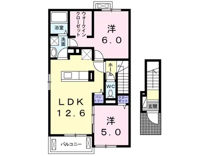グランディア(2LDK/2階)の間取り写真