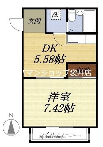 パールハウス(1DK/2階)の間取り写真