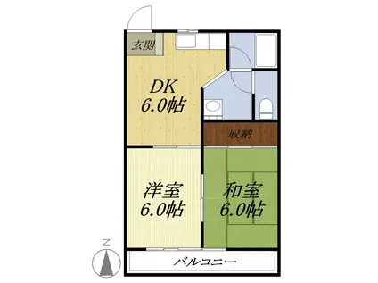 シャトー中川II(2DK/1階)の間取り写真