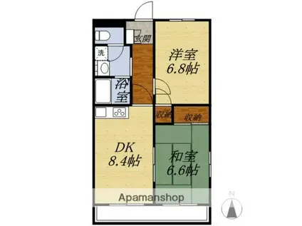 ハピネスマルカ(2DK/2階)の間取り写真