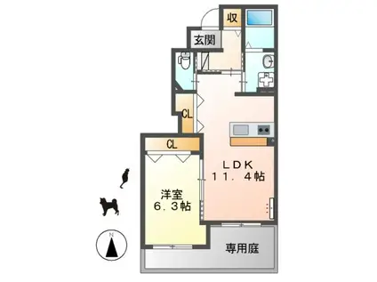 マ・グランⅥ(1LDK/1階)の間取り写真