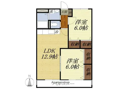 ブレインマンション・ソレイユ(2LDK/2階)の間取り写真