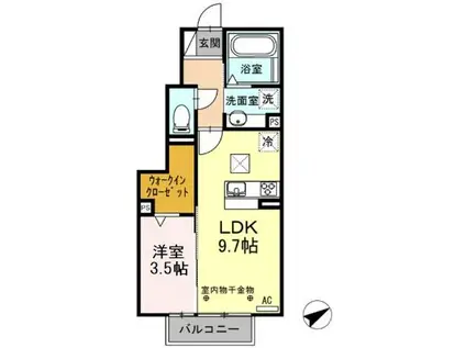 D-ROOM三方原A(1LDK/1階)の間取り写真