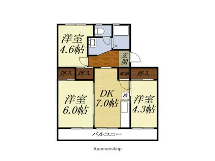 スマイルハイツA(3DK/1階)の間取り写真