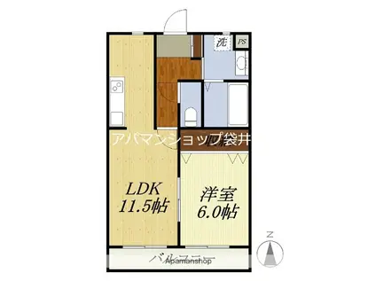 アスティオンII(1LDK/1階)の間取り写真