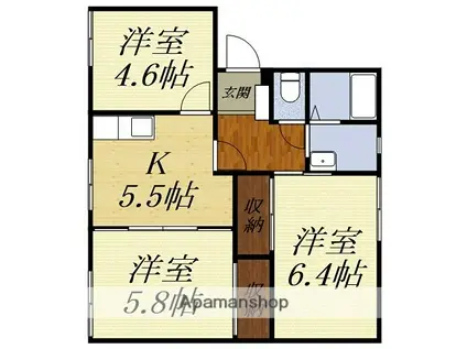 ベルハイツII(3K/1階)の間取り写真