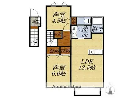 リ・プリマヴェーラI・II(2LDK/1階)の間取り写真