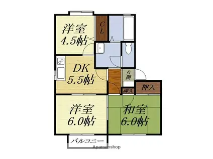 プラースII(3DK/2階)の間取り写真